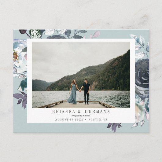 何か青 |フォトウェディング日付を保存 案内ポストカード (正面)