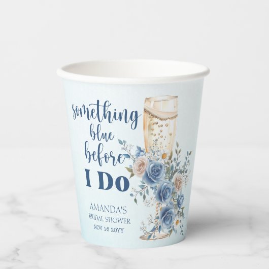 何か青 ブルー シャンパン 花の ブライダルシャワー 紙コップ (正面)