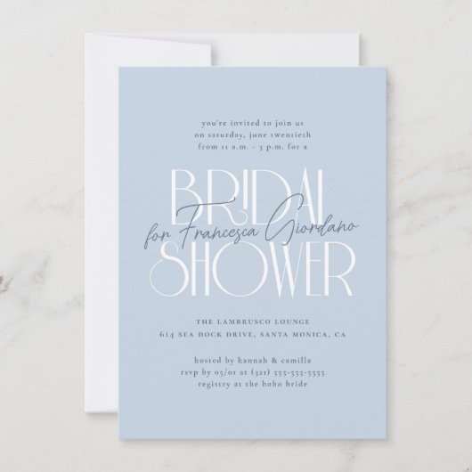 何か青 |モダンはっきりしたフローラブライダルシャワー 招待状 (正面)
