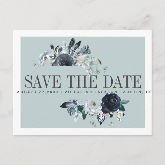 何か青 | BOHO WEDDING日付を保存 案内ポストカード (正面)