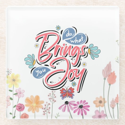 何があなたにもたらすフローラと蝶の引用文 ガラスコースター (正面)