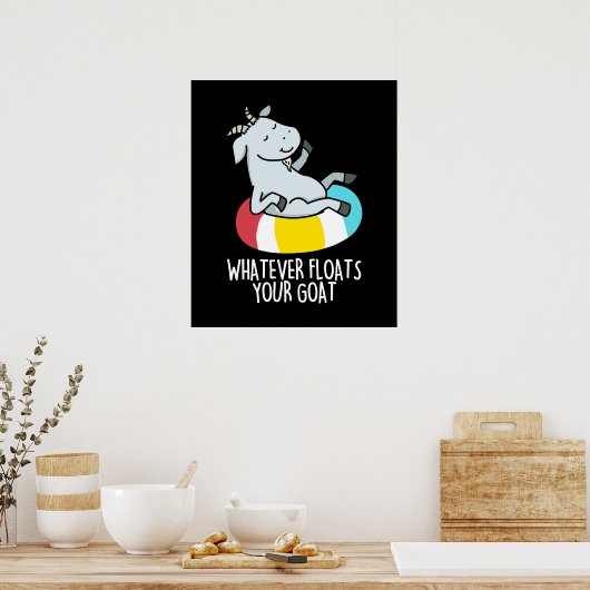 何が山羊の動物を浮かおもしろいらパンプン暗いBG ポスター (キッチン)