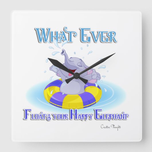 何が幸せな象を浮かべても スクエア壁時計 (正面)