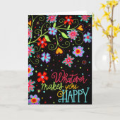 「何が幸せになろうと」ブラックおもしろいフローラ カード (黄色い花)