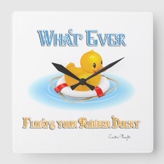 何が浮かんでもゴムのダッキー(アヒルちゃん) スクエア壁時計 (正面)