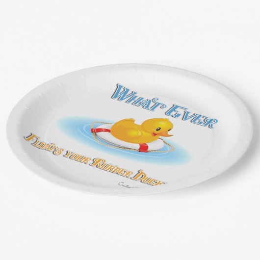 何が浮かんでもゴムのダッキー（アヒルちゃん） ペーパープレート (アングル)