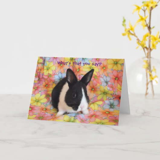 何が言うことですか。 バニーすべての耳のメッセージカード カード (黄色い花)