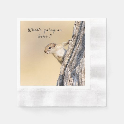 何が起こっているこのリスの写真と文字 縁ありカクテルナプキン (正面)