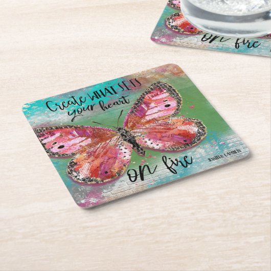 何が起こるかハートを作る スクエアペーパーコースター (アングル)