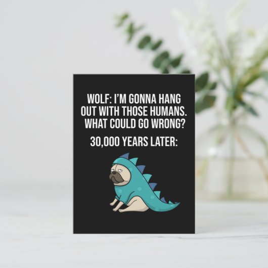 何が間違った狼おもしろいのパグ犬のミーム ポストカード (スタンド正面)