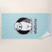 何が?旧英語シェプドッグ(グレー1おもしろい) ビーチタオル (正面)