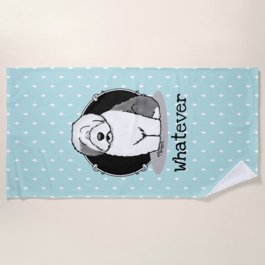 何が？旧英語シェプドッグ(グレー1おもしろい) ビーチタオル (正面)