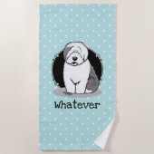 何が？旧英語シェプドッグ(グレー1おもしろい) ビーチタオル (正面)