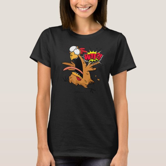 何してるのニワトリ 走って逃げてる グラフィック Tシャツ (正面)