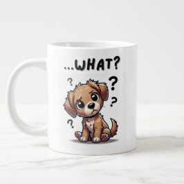 「。..何だって？」 愛らしい混乱した漫画の子犬 ジャンボコーヒーマグカップ