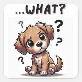 「。..何だって？」 愛らしい混乱した漫画の子犬 スクエアシール