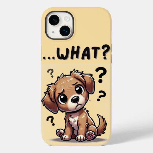 「。..何だって?」 愛らしい混乱した漫画の子犬 Case-Mate iPhoneケース (裏面)