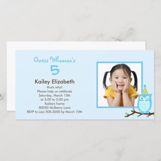 何だと思う?フォトバースデーパーティーの招待 – 青 (正面/裏面)