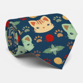 何だカッコいい、ネイビーブルーとイエローのキティ猫 ネクタイ (ロール)