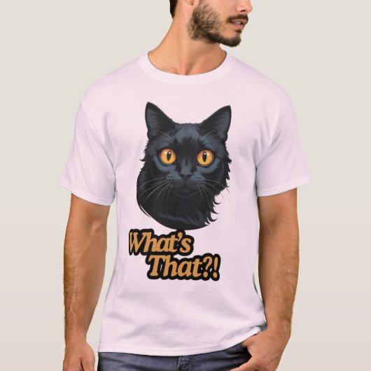 何だ?!オレンジ色の目をした驚いた黒猫 Tシャツ (正面)