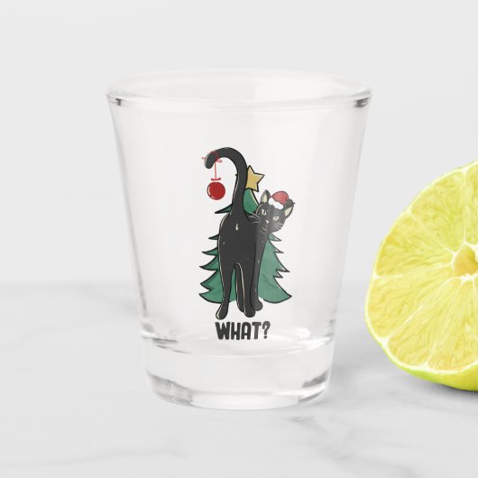 何だ？クリスマスブラックキャットホリデーデザイン ショットグラス (正面)