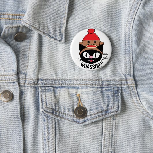 何だ?マンガ猫(ソックモンキーハット付ユーモアのある) 缶バッジ (インサイチュ)