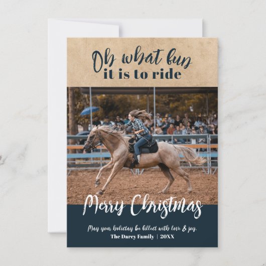 何て楽しい馬のロデオクリスマス写真カードだ! シーズンカード (正面)