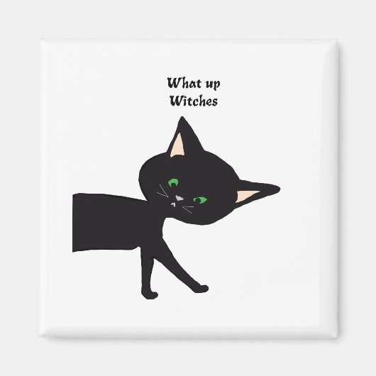 何て魔女だ！緑おもしろい目黒猫 マグネット (正面)