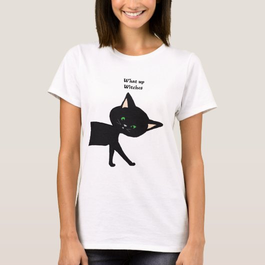 何て魔女だ！緑おもしろい目黒猫 Tシャツ (正面)
