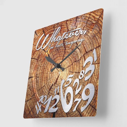 何でも、私はとにかく遅れている – 木材と金属の外観 スクエア壁時計 (傾斜)