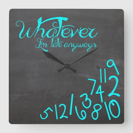 何でも、私は遅れているAnyways - mint blue スクエア壁時計 (正面)