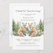 何というキツネだツインズベビーシャワー招待状 招待状 (正面/裏面)