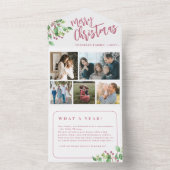 何と1年の写真植物性の葉クリスマスカード オールインワン招待状 (内側)