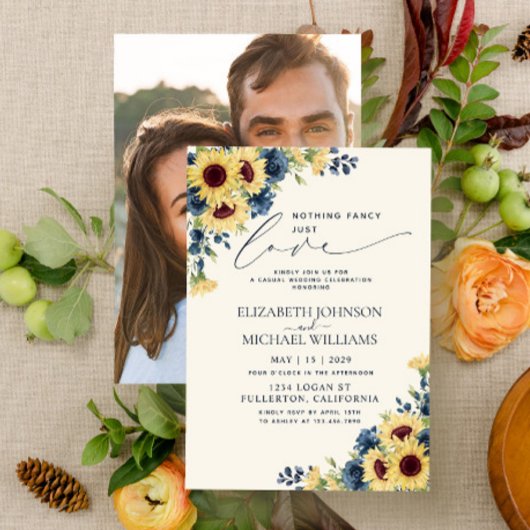 何にも飾らないただの愛ひまわりネイビーブルー写真 招待状