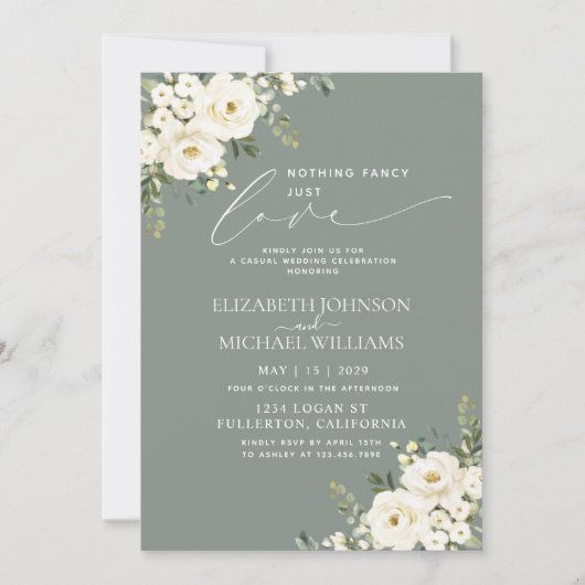 何にも飾らないただ愛おしいサージグリーンのウェディングフォト 招待状 (正面)