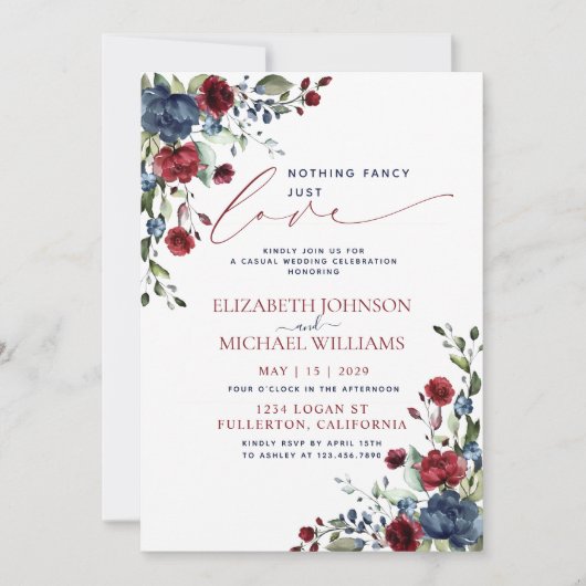 何にも飾らないただ愛 Navy Blue ワインレッドの写真 招待状 (正面)