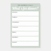 何の夕食のライトセージ緑の週間プランナー ポストイット (正面)