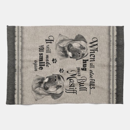 何もかも失敗した時のブル·マスティフ·アート引用文 キッチンタオル (横)
