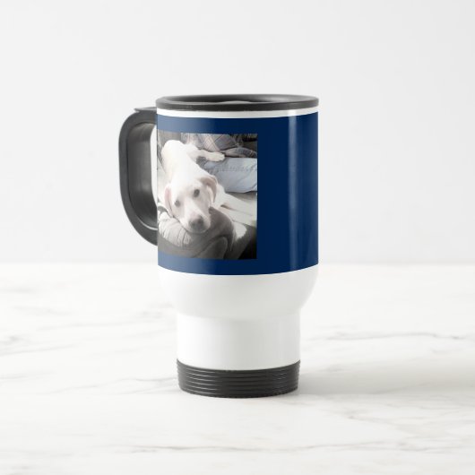 何もしない可愛い白犬のパパ写真 トラベルマグ (正面左)