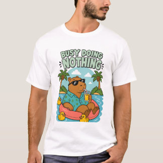 何もしない忙しさ | 面白いカピバラ 夏のプールデ Tシャツ