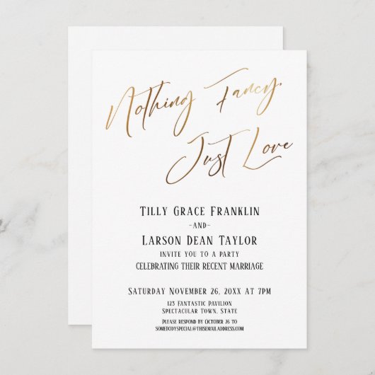 何もファンシーないジャストラブ金ゴールドエレガントタイポグラフィ 招待状 (正面/裏面)