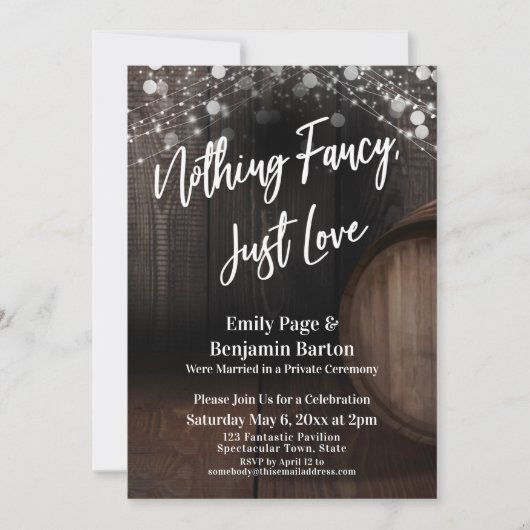 何もファンシーない、ちょうどワイン樽とライトを愛する 招待状 (正面)