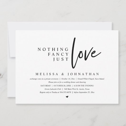 何もファンシーない、ちょうど愛の結婚駆け落ちディナー 招待状 (正面)