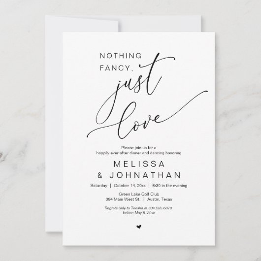 何もファンシーない、ちょうど愛、のディナ結婚ー踊り 招待状 (正面)