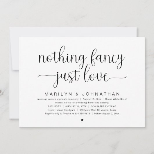 何もファンシーない、ちょうど愛、のディナ結婚ー踊り 招待状 (正面)