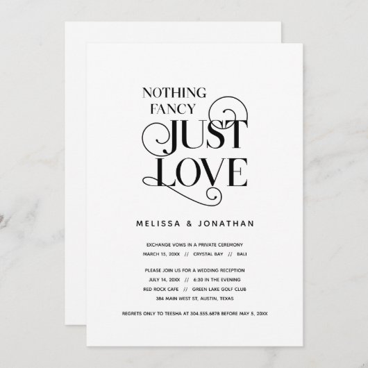 何もファンシーない、ちょうど愛、クラシック黒、駆け落ち 招待状 (正面/裏面)
