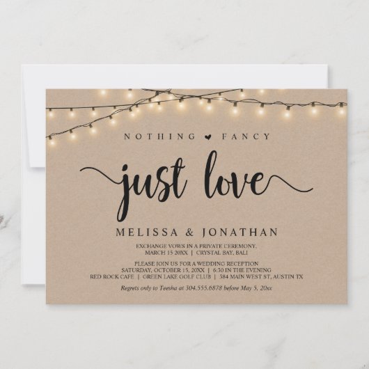 何もファンシーない、ちょうど愛、文字列ライトの駆け落ち 招待状 (正面)