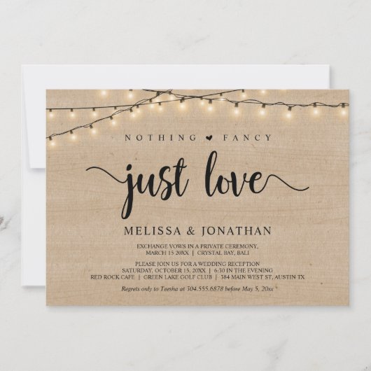 何もファンシーない、ちょうど愛、文字列ライトの駆け落ち 招待状 (正面)