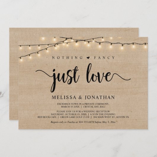 何もファンシーない、ちょうど愛、文字列ライトの駆け落ち 招待状 (正面/裏面)