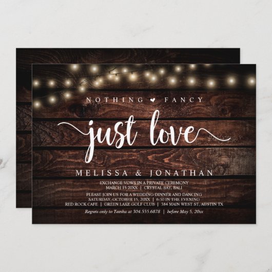 何もファンシーない、ちょうど愛、文字列ライトの駆け落ち 招待状 (正面/裏面)